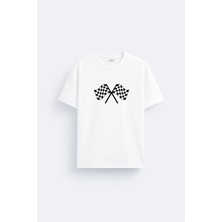 Shain Finish Bayrak Baskılı Pamuklu Kumaş Beyaz Tişört T-Shirt