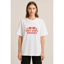 Shain Pinterest Baskılı Bisiklet Yaka Beyaz Tişört T-Shirt