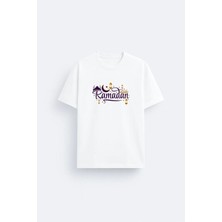 Shain Hayırlı Ramazanlar Ramadan Mubarak Baskılı Beyaz Bisiklet Yaka Tişört T-Shirt