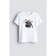 Shain Stray Kids The Dominate Baskılı Bisiklet Yaka Çocuk Yetişkin Beyaz Tişört T-Shirt