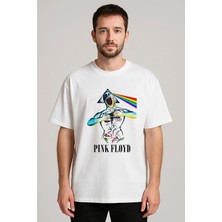 Shain Pink Floyd Baskılı Bisiklet Yaka Beyaz Tişört T-Shirt