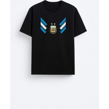 Shain Arjantin Bayrak 10 Numara Baskılı Pamuklu Kumaş Siyah Tişört T-Shirt