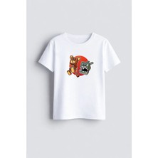 Shain Super Bear Adventure Baskılı Bisiklet Yaka Beyaz Çocuk Tişört T-Shirt