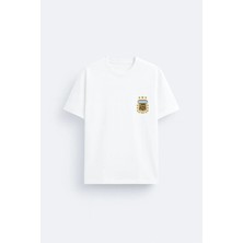 Shain Arjantin Millî Futbol Takımı Baskılı %100 Pamuklu Kumaş Beyaz Tişört T-Shirt