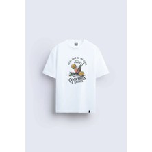 Shain Kokteil Baskılı Bisiklet Yaka Beyaz Tişört T-Shirt