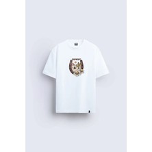 Shain Kovboy Pinterest Baskılı Bisiklet Yaka Beyaz Tişört T-Shirt