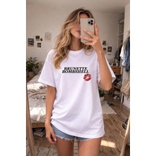 Shain Pinterest Baskılı Bisiklet Yaka Beyaz Tişört T-Shirt