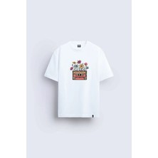 Shain Vintage Baskılı Bisiklet Yaka Beyaz Tişört T-Shirt