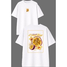 Vsrn Passıon Fruit Tasarım Ön Arka Baskılı Beyaz Oversize T Shirt