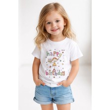 Shain Doğum Günü Happy Birthday Baskılı Beyaz Kız Çocuk Tişört