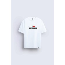 Shain Kovboy Pinterest Baskılı Bisiklet Yaka Beyaz Tişört T-Shirt