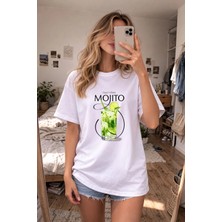 Shain Kokteil Baskılı Bisiklet Yaka Beyaz Tişört T-Shirt