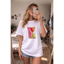 Shain Kokteil Baskılı Bisiklet Yaka Beyaz Tişört T-Shirt