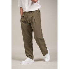 Akçaylar Çift Pileli Yazlık Modal Kumaş Beli Yarım Lastili Baggy Pantolon