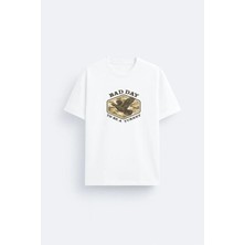 Shain Avcı Hunter Ördek Baskılı Bisiklet Yaka Beyaz Tişört T-Shirt