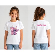 Shain Kişiye Özel Isim Doğum Günü Baskılı Beyaz Kız Çocuk Tişört T-Shirt