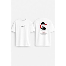 Shain 19 Mayıs Gençik Bayramı Atatürk Imza Baskılı Bisiklet Yaka Beyaz Tişört T-Shirt