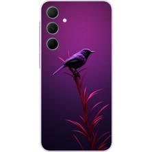 Le Balvo Samsung Galaxy A35 Uyumlu Mor Kuş Dalda Baskılı Silikon Kılıf