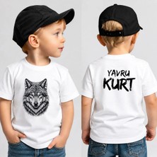 Shain Yavru Kurt Yazılı Kurt Baskılı Pamuklu Kumaş Beyaz Tişört T-Shirt