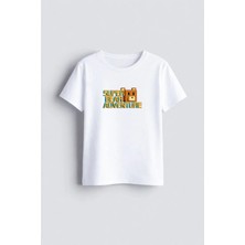 Shain Super Bear Adventure Baskılı Bisiklet Yaka Beyaz Çocuk Tişört T-Shirt