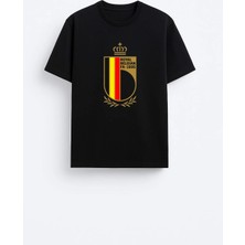Shain Belçika Kraliyet Futbol Takımı Baskılı Pamuklu Kumaş Siyah Tişört T-Shirt