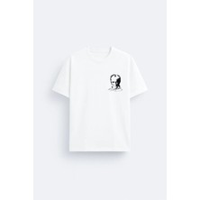 Shain Mustafa Kemal Atatürk Göğüs Baskılı %100 Pamuklu Kumaş Beyaz Tişört T-Shirt