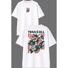Vsrn Traıls Tasarım Ön Arka Baskılı Beyaz Oversize T Shirt