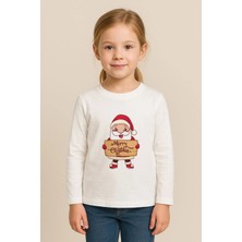 Shain Yeni Yıl Yılbaşı Noel Baba Christmas Baskılı Bisiklet Yaka Çocuk Uzun Kol Tişört Bluz