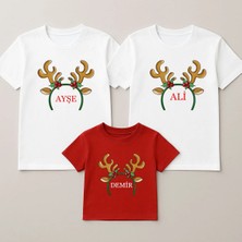 Shain Kişiye Isme Özel Yılbaşı Noel Baba Christmas Baskılı Anne Baba Çocuk Aile Tişört Kombin