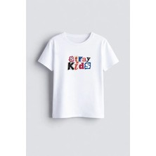 Shain Stray Kids The Dominate Baskılı Bisiklet Yaka Çocuk Yetişkin Beyaz Tişört T-Shirt