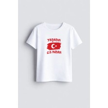 Shain 23 Nisan Ulusal Egemenlik Çocuk Bayramı Baskılı Bisiklet Yaka Beyaz Çocuk Tişört T-Shirt