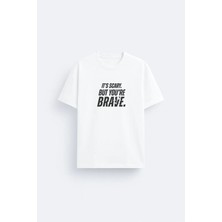 Shain Heated Rivalry Its Scary But You're Brave Baskılı Bisiklet Yaka Beyaz Tişört T-Shirt