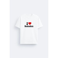 Shain Ramazan Bayramı Ramadan Mubarak Baskılı Bisiklet Yaka Beyaz Tişört T-Shirt