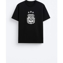 Shain Arjantin Futbol Takım Baskılı Pamuklu Kumaş Siyah Tişört T-Shirt