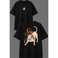 Vsrn Pitbul Doberman Tasarım Ön Arka Baskılı Siyah Oversize T Shirt