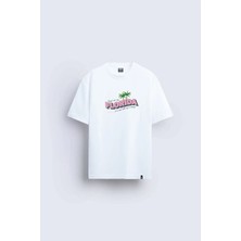 Shain Florida Baskılı Bisiklet Yaka Beyaz Tişört T-Shirt