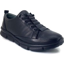 Fabbi 605 Kadın Hakiki Deri Faylon Taban Lastik Bağcıklı Comfort Ayakkabı Siyah