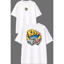 Vsrn Kıss Grup Tasarım Ön Arka Baskılı Beyaz Oversize T Shirt