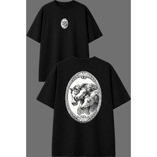 Vsrn At Tablosu Tasarım Ön Arka Baskılı Siyah Oversize T Shirt