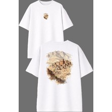 Vsrn Dağ Bayır Tasarım Ön Arka Baskılı Beyaz Oversize T Shirt
