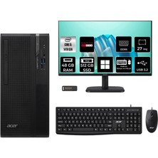 Acer Veriton S2720G Core I5 14400 RX550 4gb 48GB 512GB SSD 27" Fhd WIN11 Pro DTR1PEM002P769 Masaüstü Bilgisayar & Per4 USB