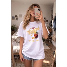 Shain Negroni Baskılı Bisiklet Yaka Beyaz Tişört T-Shirt