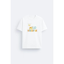 Shain Ramazan Bayramı Ramadan Mubarak Baskılı Bisiklet Yaka Beyaz Tişört T-Shirt