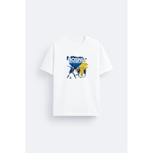 Shain Bosna Hersek Milli Futbol Takımı Baskılı %100 Pamuklu Kumaş Beyaz Tişört T-Shirt