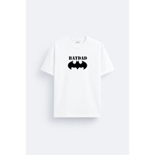 Shain Batdad Baba Babalar Günü Hediye Baskılı Pamuklu Kumaş Beyaz Tişört T-Shirt