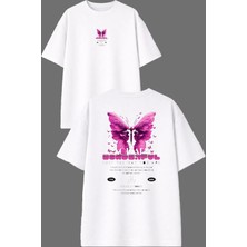 Vsrn You Are Kelebek Tasarım Ön Arka Baskılı Beyaz Oversize T Shirt