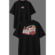 Vsrn Kasetler Tasarım Ön Arka Baskılı Siyah Oversize T Shirt