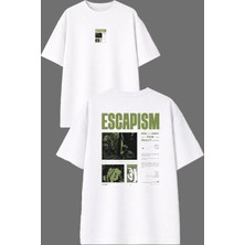 Vsrn Escapısm Tasarım Ön Arka Baskılı Beyaz Oversize T Shirt