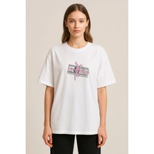 Shain Pinterest Baskılı Bisiklet Yaka Beyaz Tişört T-Shirt