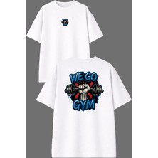 Vsrn Gym Go We Tasarım Ön Arka Baskılı Beyaz Oversize T Shirt